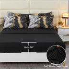Perfemet 6 Pcs Bed In A Bag Black Watercolor Marble Printed Comforter Set For Queen Bed Burning Mountain Pattern Bedding Set Wit