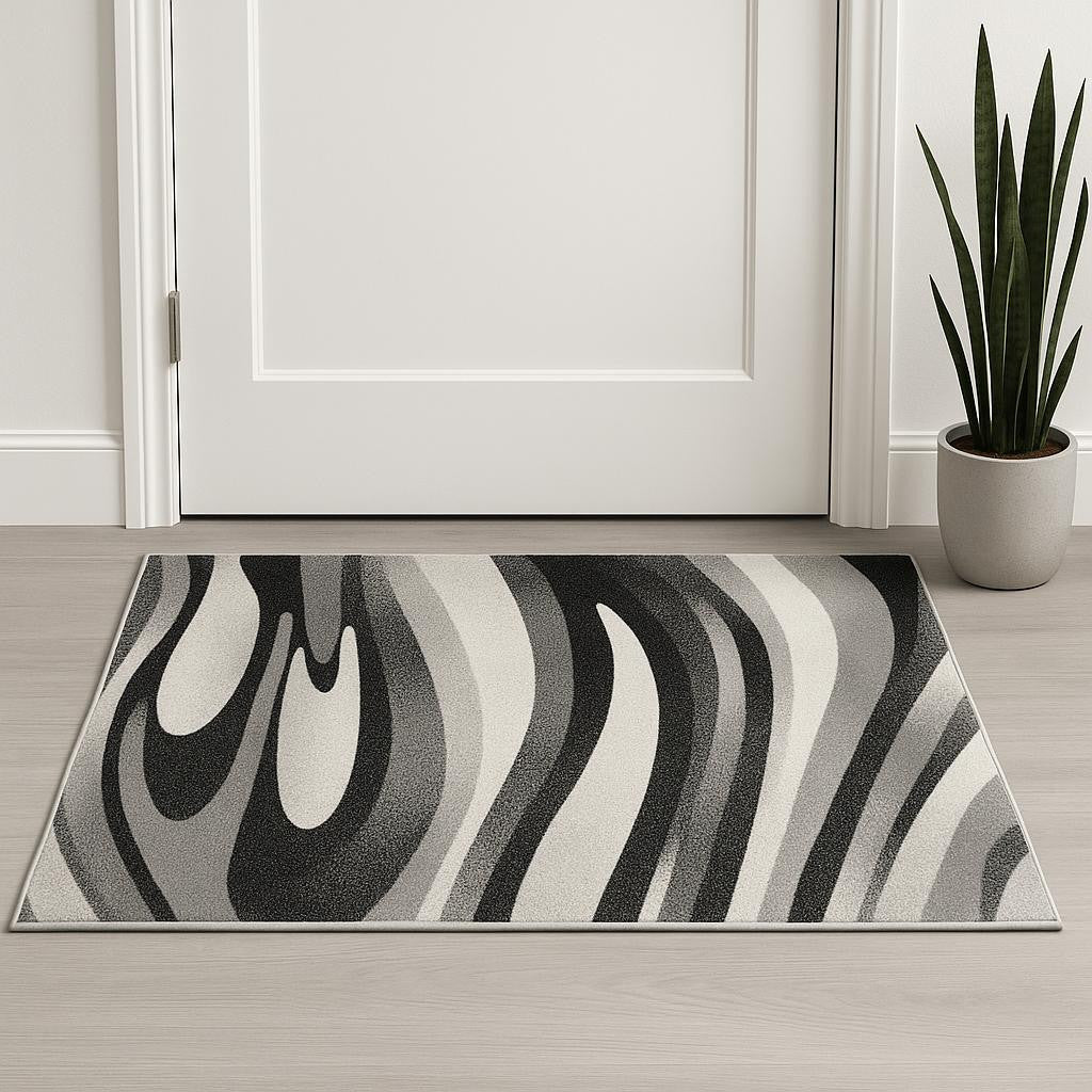 2 X 2 Black And Gray Abstract Square Rug
