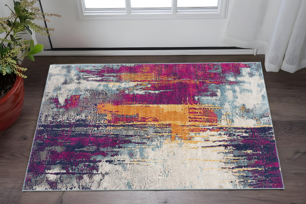 2 X 3 Pink Blue And Orange Abstract Area Rug