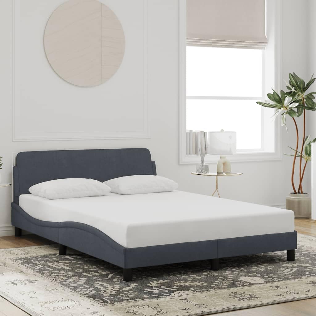 vidaXL Bed Frame with Headboard, Full Velvet, Dark Gray - Modern Style, Plywood Slats, Sturdy Legs, 53.9"x 74.8"