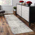 7 Navy Blue Beige And Gray Abstract Runner Rug