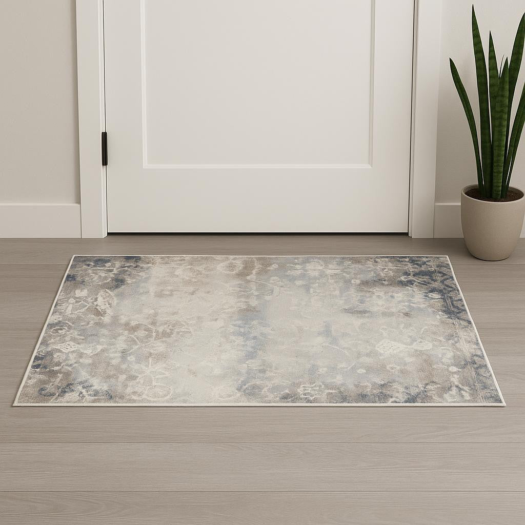 2 X 3 Navy Blue And Beige Abstract Area Rug