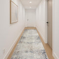 14 Navy Blue And Beige Abstract Runner Rug