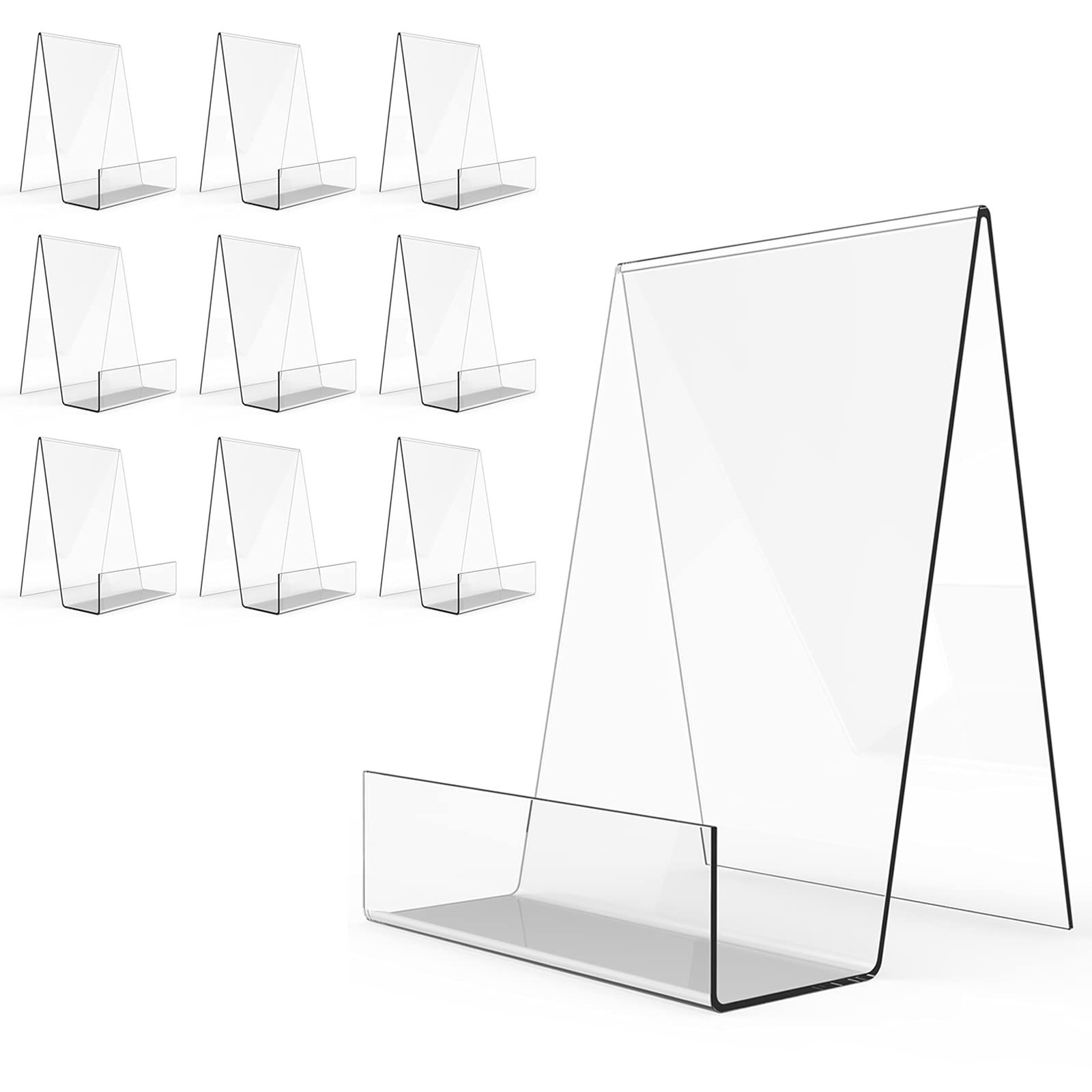 Boloyo Acrylic Book Stand with Ledge,10PC 6 Inch Clear Acrylic Display Easel Transparent Display Stand Holder Tablet Holder for 