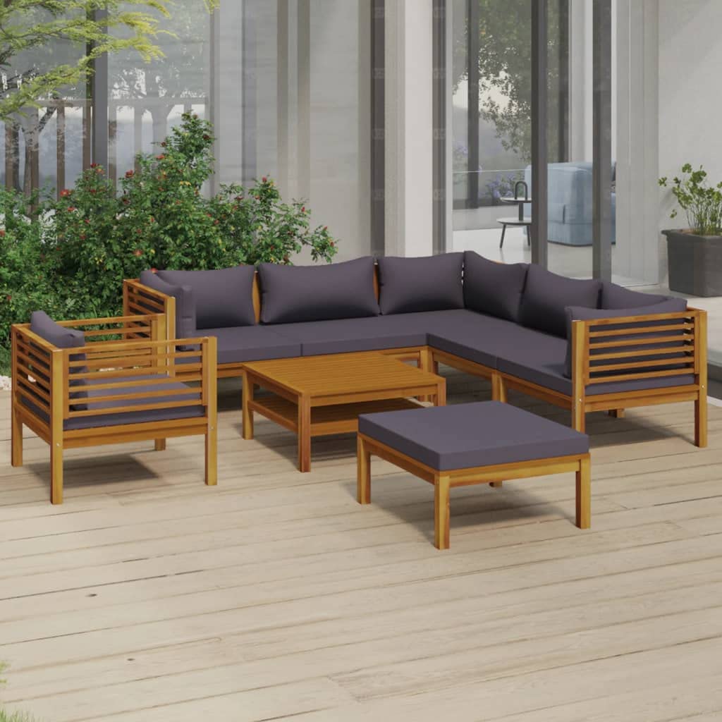 vidaXL Solid Acacia Wood Patio Lounge Set 8 Piece with Cushion Outdoor Garden Terrace Wooden Modular Sofa Seating Seat Sitting Chair Furniture