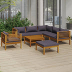 vidaXL Solid Acacia Wood Patio Lounge Set 8 Piece with Cushion Outdoor Garden Terrace Wooden Modular Sofa Seating Seat Sitting Chair Furniture