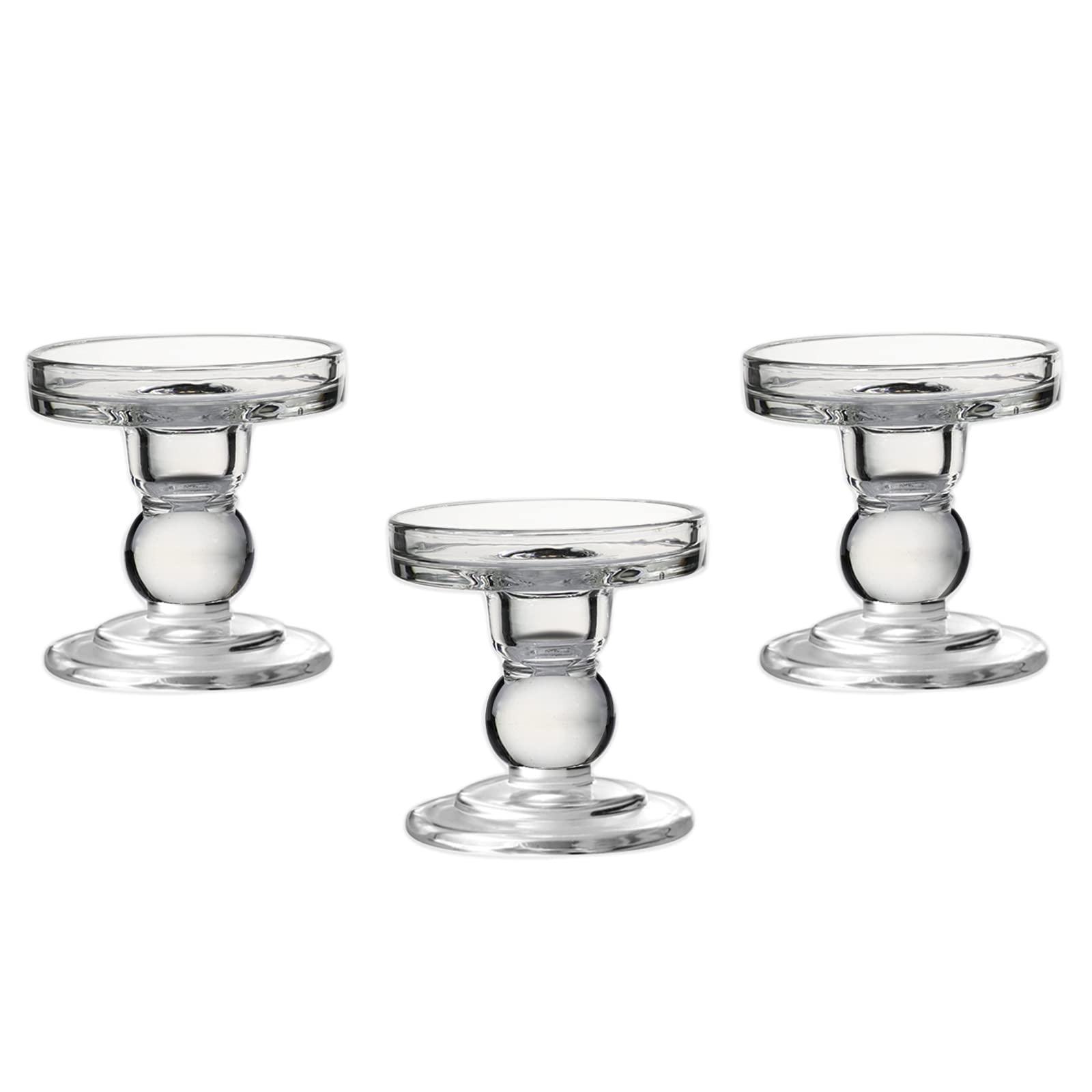 OYATON Glass Candle Holders for 3 inches Pillar Candle or 7/8 inch Taper Candle, Decorative Unity Candle Holder Set of 3 for Wed