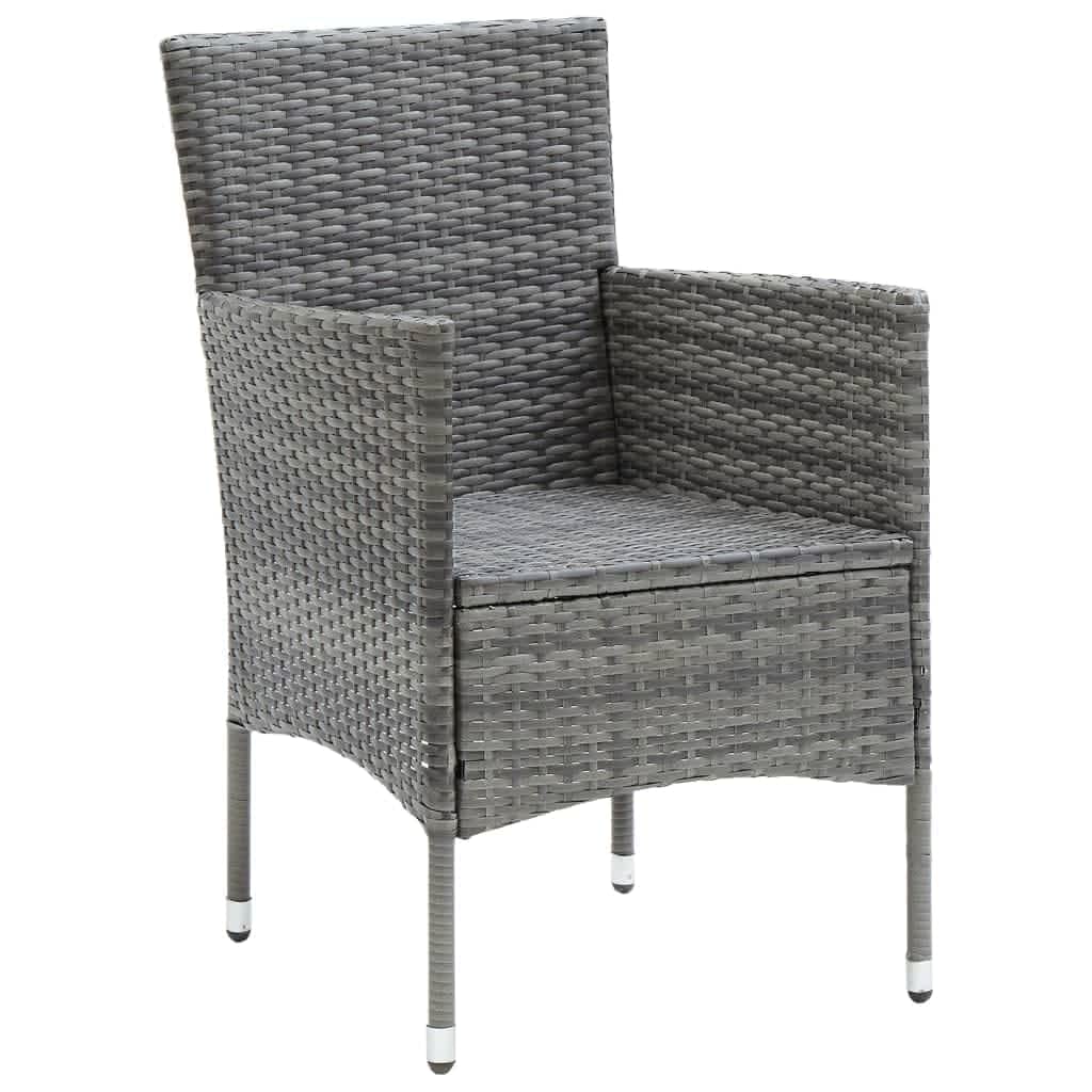 vidaXL Patio Dining Set 3 Piece, Outdoor Dining Set for 2, Table and Chair with Cushions, Dining Chair, Farmhouse Modern Style, Poly Rattan Gray