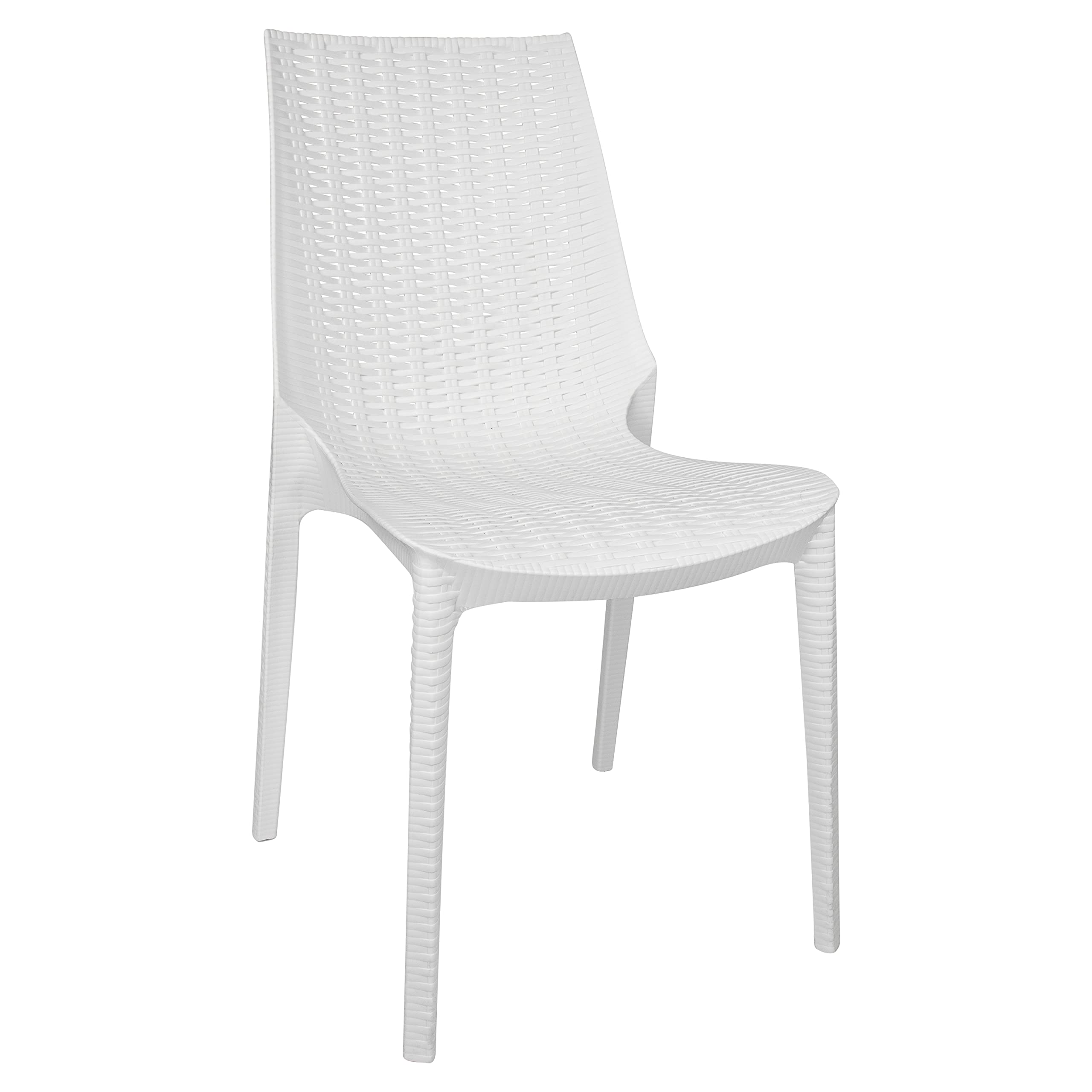LeisureMod Kent Modern Outdoor Stackable Dining Chair, White