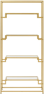 Crosley Furniture Celeste Bookshelf With Glass Shelves, Bookcase Storage, Gold
