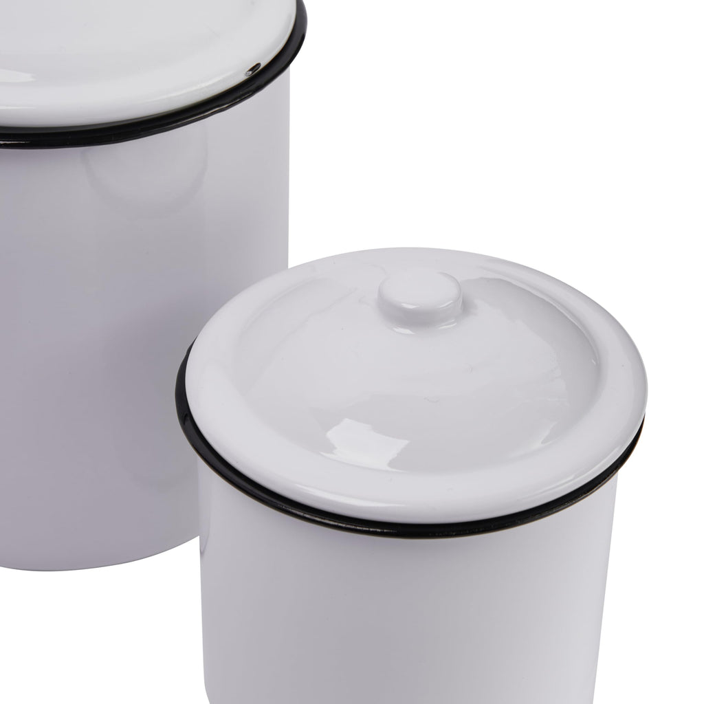 Creative Co-Op Set Of 2 White Enameled Canisters With Lids