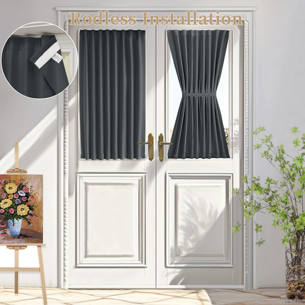 Vatge Small Front Door Curtains - 40 Inch Length Door Curtains For Door Windows, 1 Panel, W25 X L40, Grey