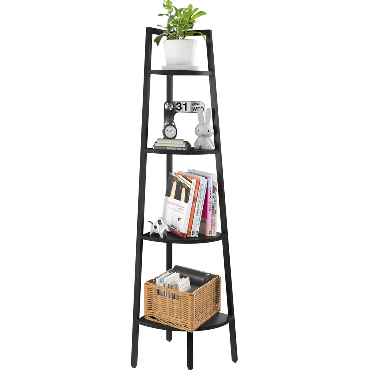 Yoobure Corner Shelf, 4-Tier Corner Bookshelf With Metal Frame, Ladder Corner Shelves Display Shelf For Bedroom Living Room, Tall Corner Bookcase Corner Plant Stand, Wood Small Corner Shelf Stand Home