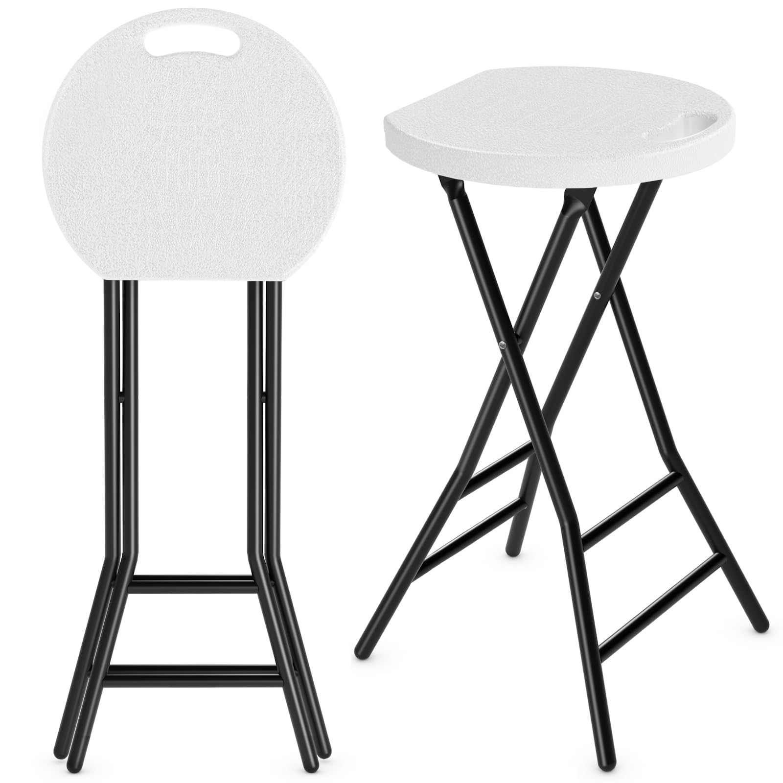 5Rcom Folding Stool, 2 Pack 24 inch Bar Stools with Handle, Metal and Plastic Foldable Stool for Adults Portable, Collapsible Ro