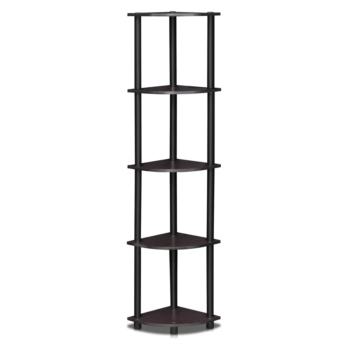 Furinno Turnntube 5 Tier Corner Display Rack Multipurpose Shelving Unit, 1Pack, Dark Walnut