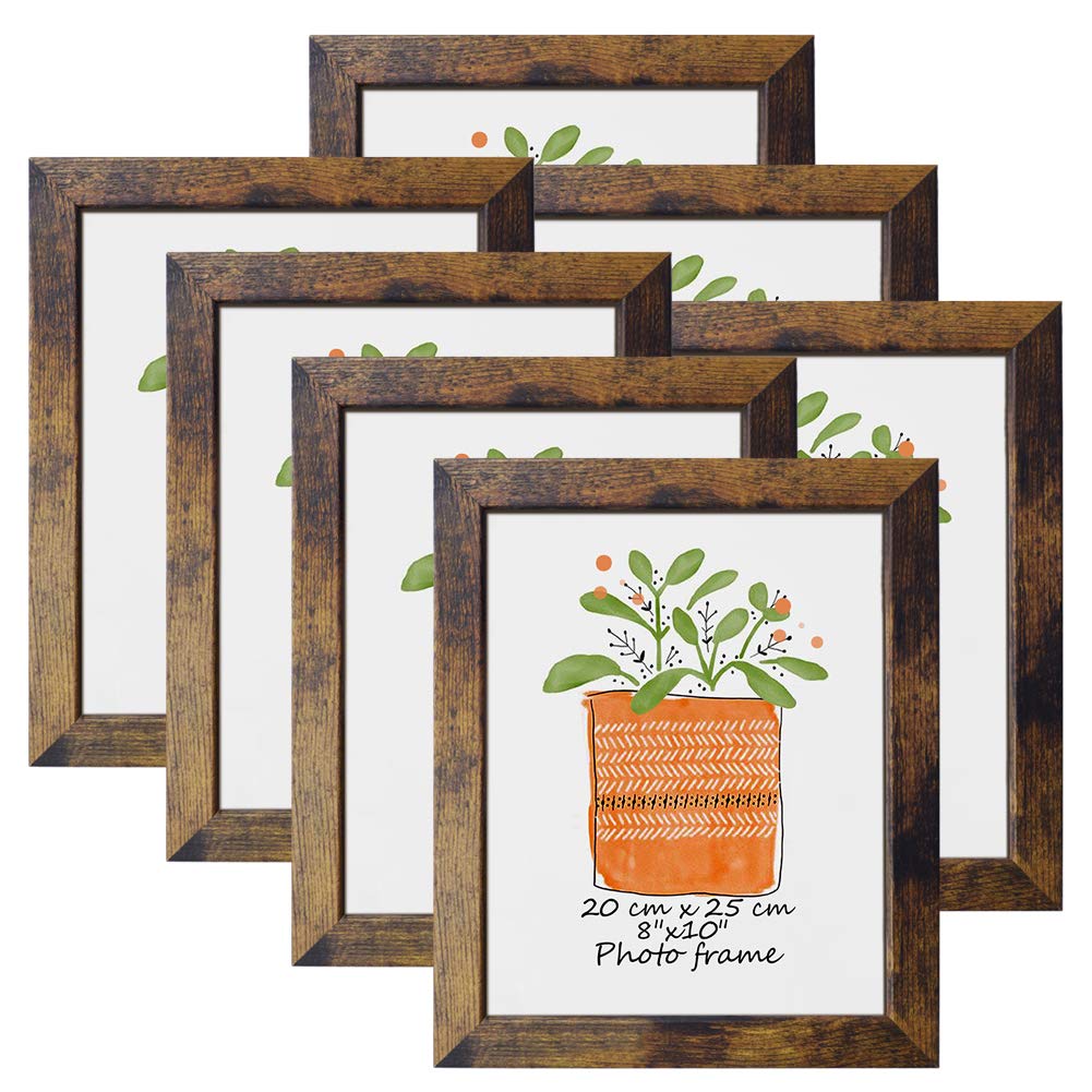 PETAFLOP 8x10 Picture Frame Rustic Brown Frames Fits 8 by 10 Inch Prints Wall Tabletop Display, 7 Pack