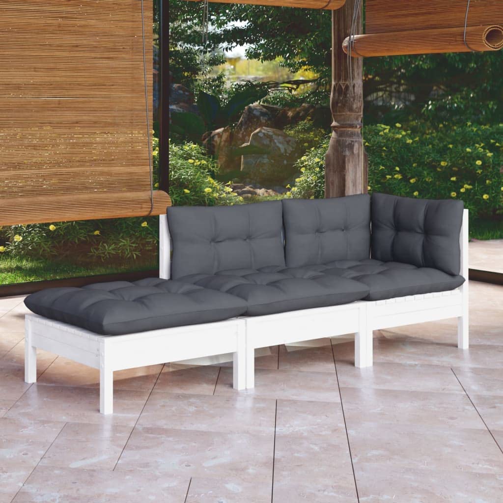 vidaXL Solid Wood Pine Patio Lounge Set 3 Piece with Cushions Garden Outdoor Lawn Yard Terrace Balcony Wooden Seat Seating Sofa Chair Furniture