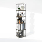 Furinno Wire 6-Tier Industrial Style Metal Frame Bookcase, Display Shelf, 16 Wide, Finn Oak