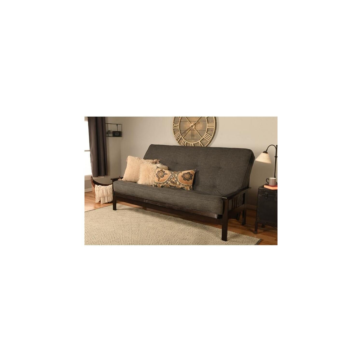 Kodiak Furniture Monterey Queen-Size Espresso Wood Futon-Linen Charcoal Mattress