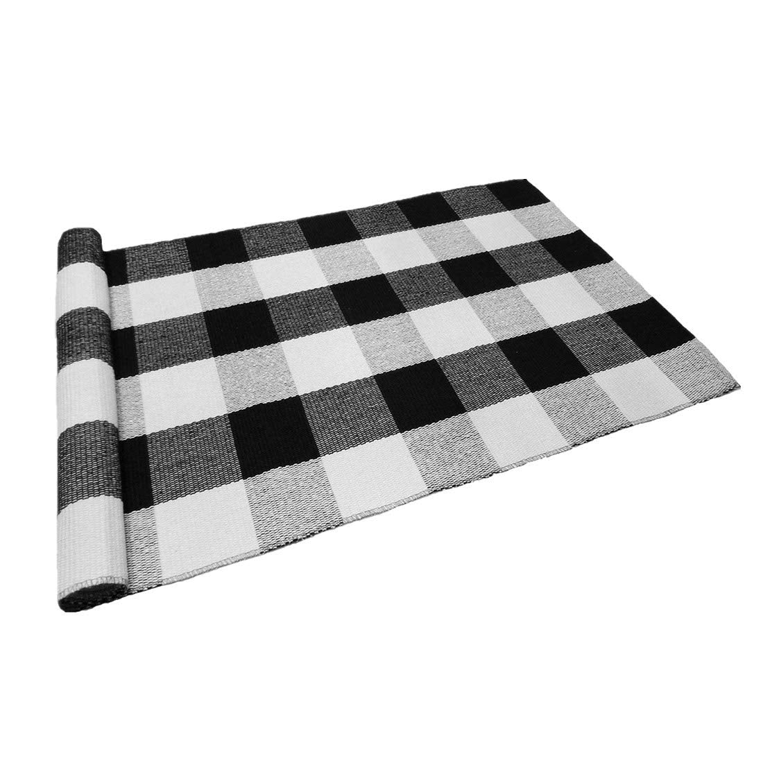 LEVINIS Black and White Doormat Farmhouse- Washable Cotton Farmhouse Layered Doormats Outdoor Buffalo Plaid Rugs for Porch/Kitch
