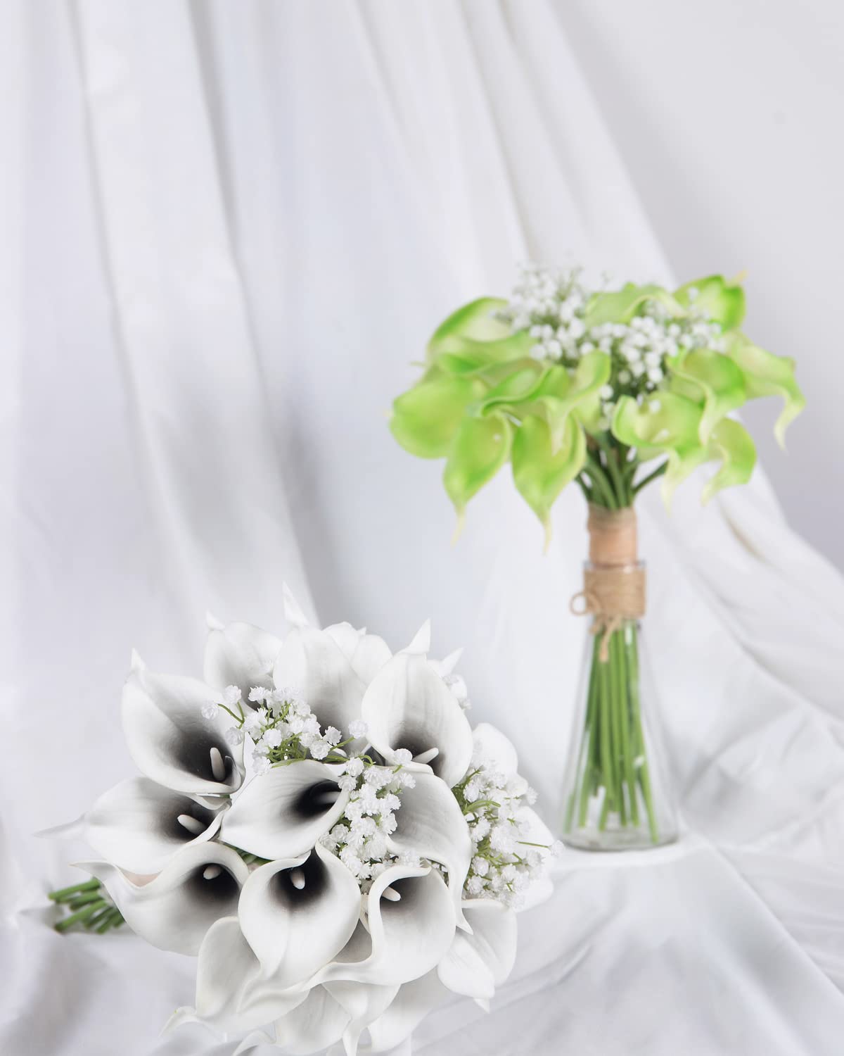 DuHouse Calla Lily Artificial Flowers - 20Pcs Real Touch Latex, Black White for DIY Wedding Bouquet & Home Decor