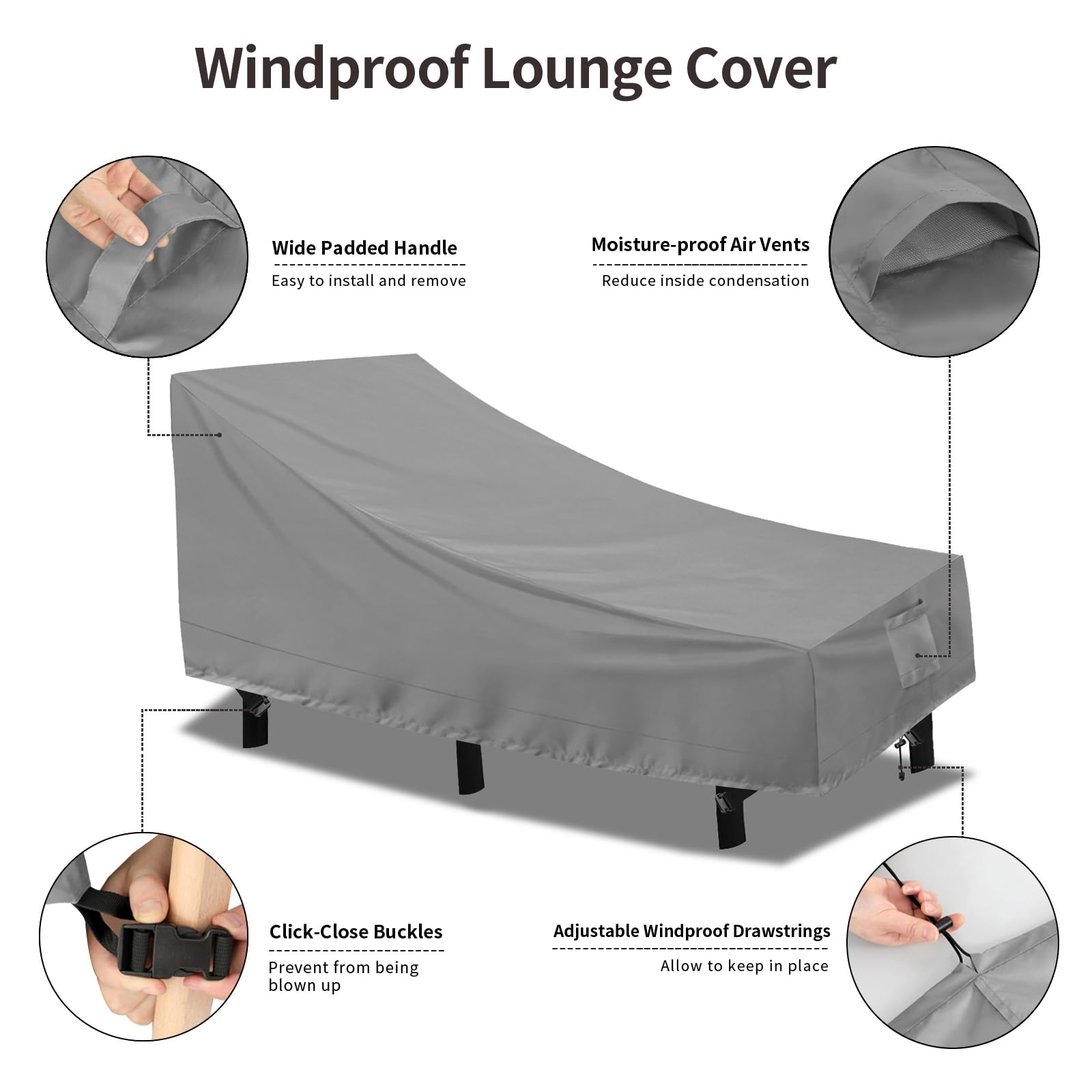 Purefit Outdoor Chaise Lounge Cover, Lounge Chair Covers Waterproof Patio Furniture Lounge Chair Cover, Uv Resistant & Weatherproof, 1 Pack, 78'L X 35.5'W X 33'H Inches, Gray
