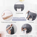 Ryb Home 2 Panels French Door Curtains - Blackout Tricia Window Door Curtain Self Adhesive Adjustable Drapes Privacy Thermal Insulated Bedroom Door Window Curtain, 26 X 69, 1 Pair, Grey