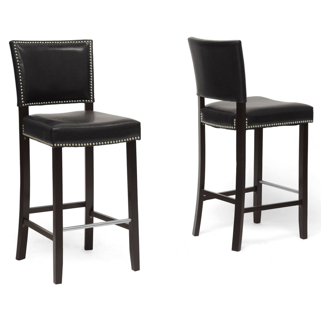 Baxton Studio Aries Black Modern Bar Stool with Nail Head Trim