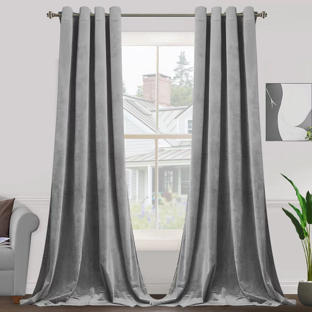 SMILETIME Grey 120 in Long Velvet Curtains with Grommet, Thermal Insulated Super Soft Privacy Noise Reducing Light Blocking Velv