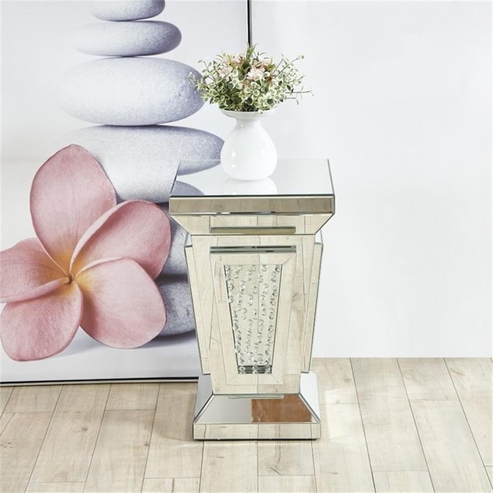 Elegant Decor Modern 24" Clear Crystal Mirrored Accent Pedestal End Table