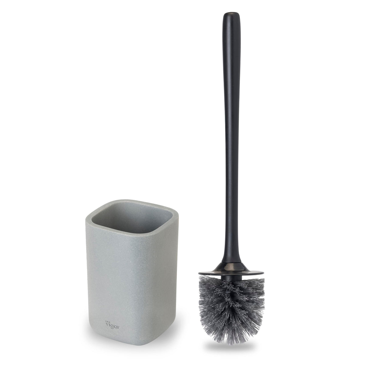 Vigar Zense Toilet Brush and Holder Set, Polyresin Stone, Concrete