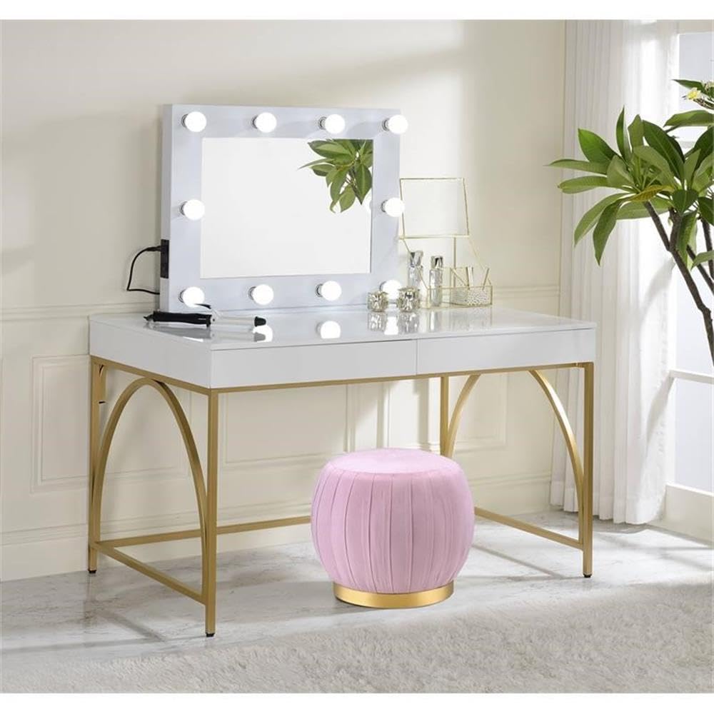 Acme Avery Rectangle Wooden Frame Accent Mirror with Lighting in White