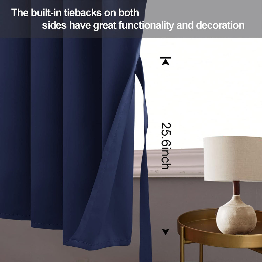 Jiuzhen Blackout Curtains With Tiebacks - Thermal Insulated, Light Blocking And Noise Reducing Grommet Curtain Drapes For Bedroom And Living Room, Set Of 2 Panels, 42 X 45 Inch Length, Navy Blue