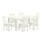 East West Furniture LGGR7-LWH-W 7 Piece Dining Table Set Consist of a Rectangle Dining Room Table with Butterfly Leaf and 6 Wood Seat Chairs, 42x84 Inch, Linen White