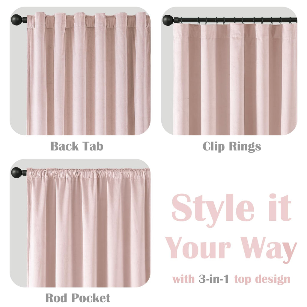 Lazzzy Pink Velvet Curtains Room Darkening Thermal Insulated Curtains 84 Inch Long Window Drapes For Bedroom Living Room Super Soft Luxury Rod Pocket Window Treatment, 2 Panels