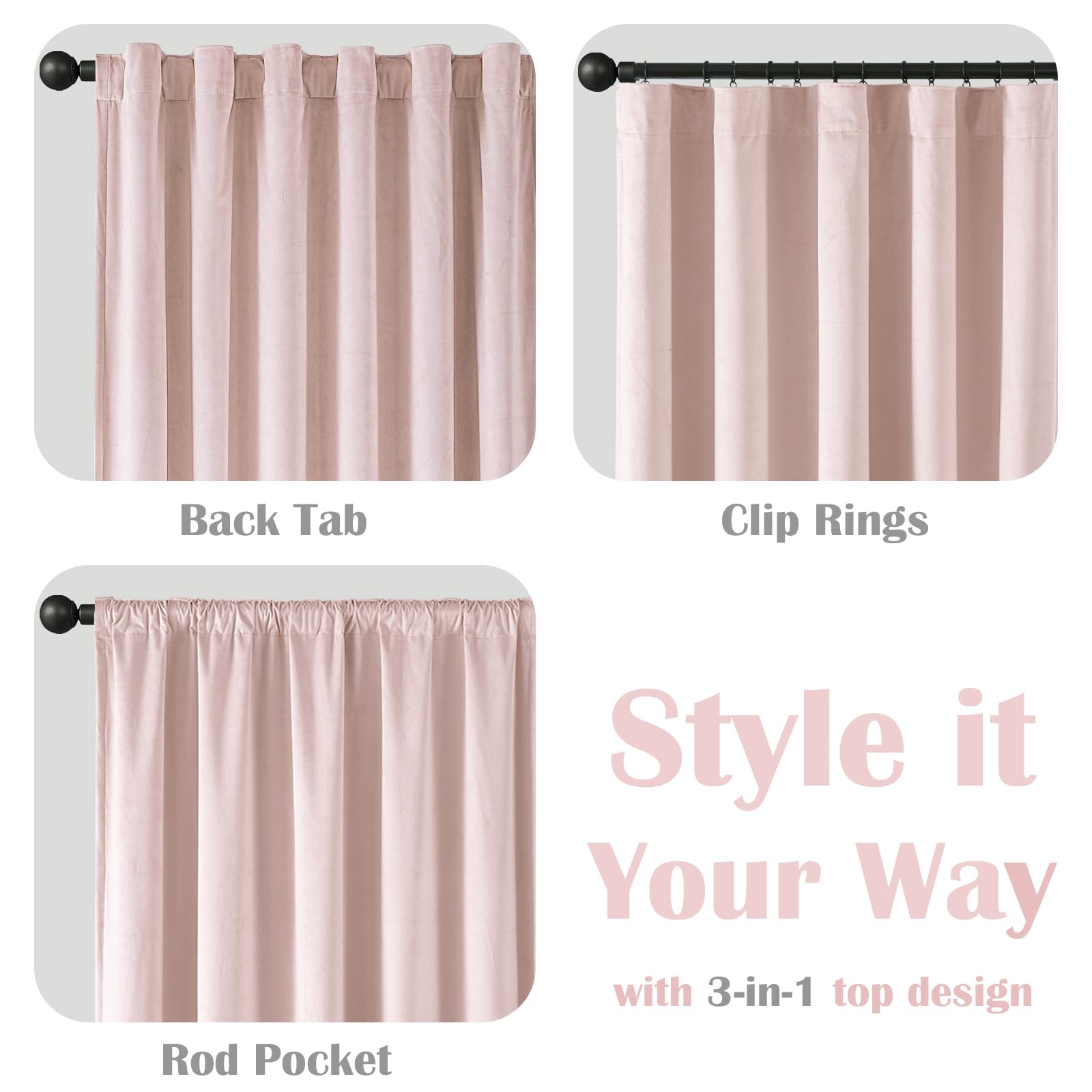 Lazzzy Pink Velvet Curtains Room Darkening Thermal Insulated Curtains 84 Inch Long Window Drapes For Bedroom Living Room Super Soft Luxury Rod Pocket Window Treatment, 2 Panels