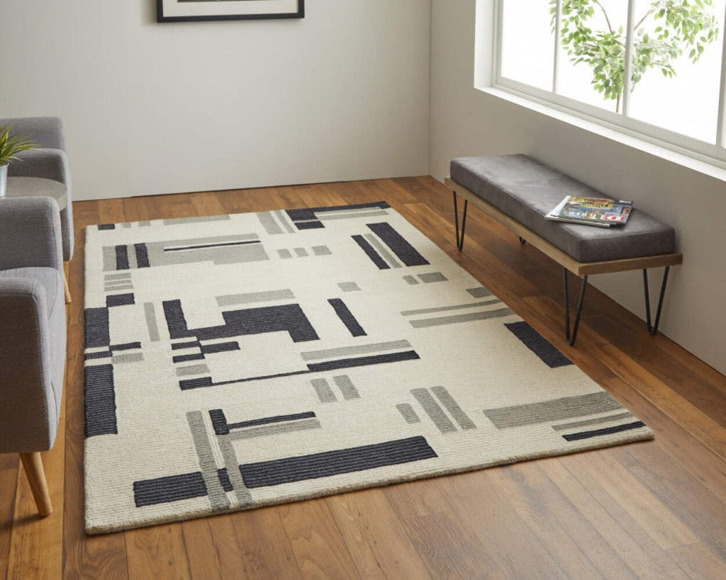 HomeRoots 514403 9 x 12 ft. Ivory & Taupe Wool Abstract Hand Tufted Handmade Rectangle Area Rug