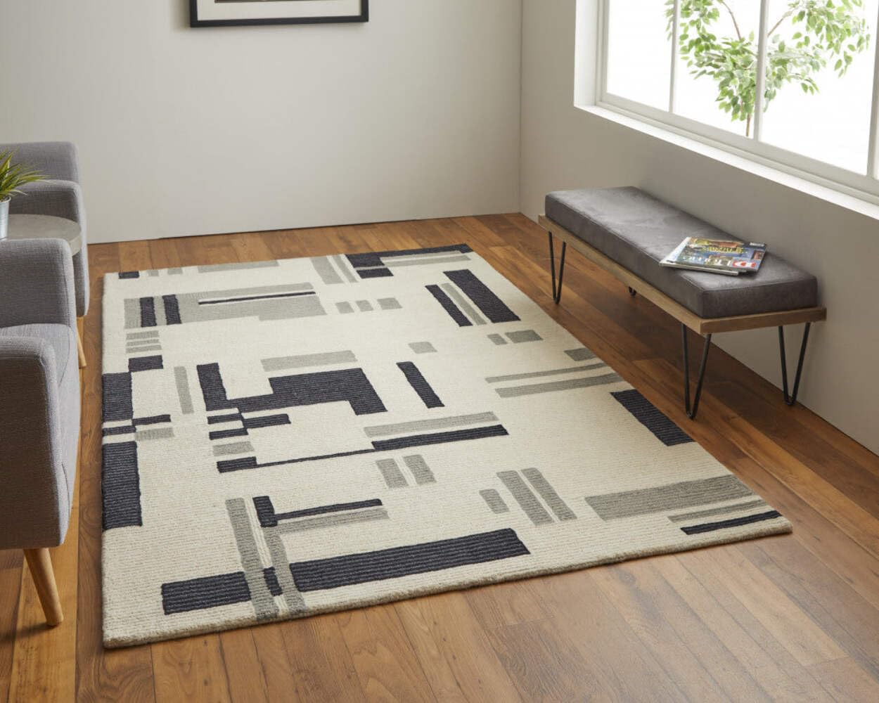 HomeRoots 514403 9 x 12 ft. Ivory & Taupe Wool Abstract Hand Tufted Handmade Rectangle Area Rug