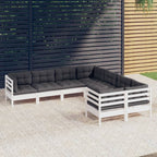 vidaXL Solid Pinewood Patio Lounge Set 8 Piece with Cushions Garden Outdoor Lawn Yard Terrace Balcony Wooden Seat Seating Furniture White