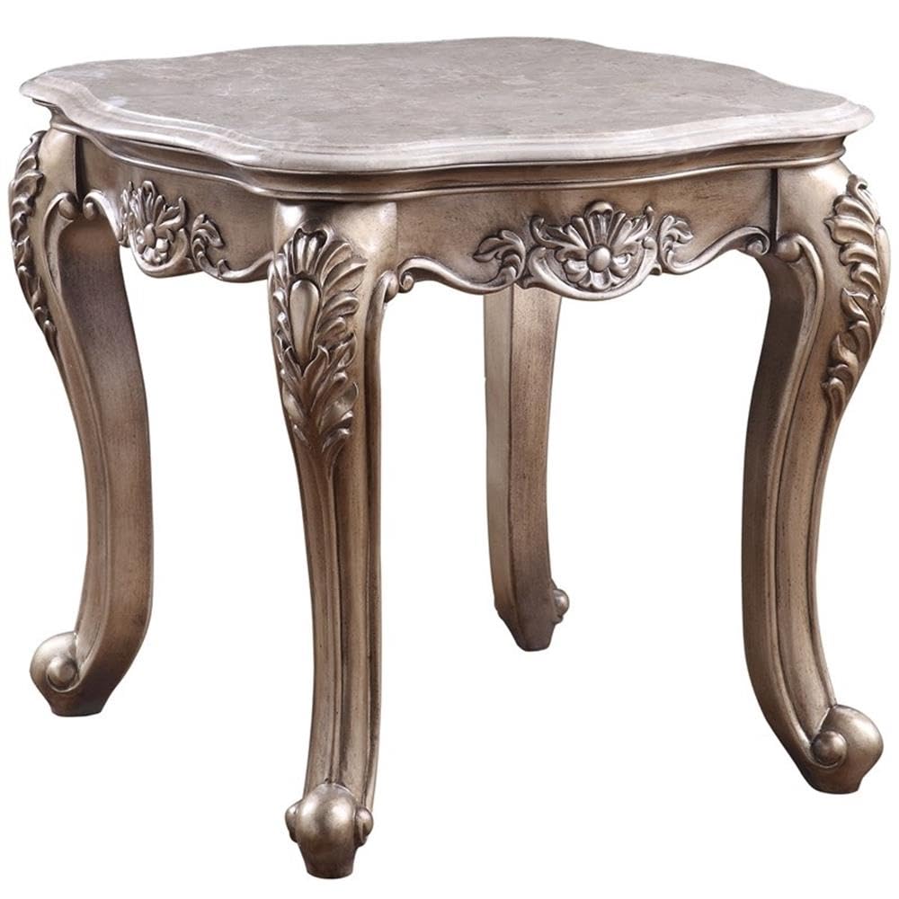 Acme Miyeon Rectangular Marble Top End Table in Marble and Cherry