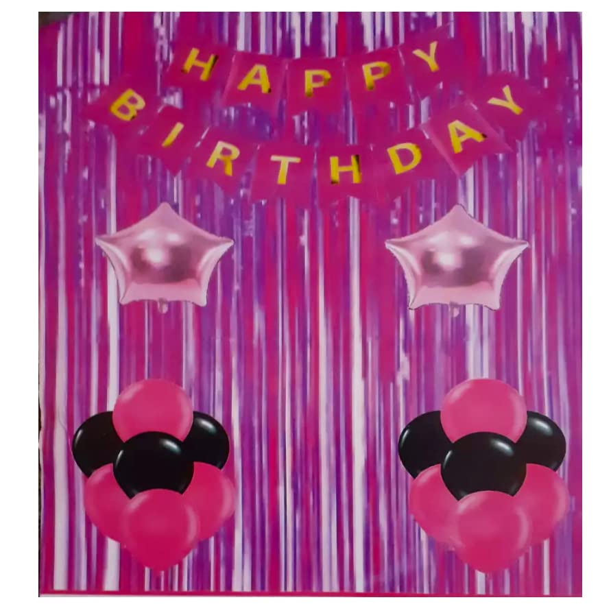 Happy Birthday Party Decoration Combo Set With Banner, Confetti Metallic Balloons, Foil Fringe Curtain For Kids, Boys, Girl, Hus