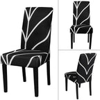 Jqinhome Black Chair Covers For Dining Room Set Of 6, High Stretch Removable Washable Parsons Chair Slipcover For Home Party Hotel Wedding Ceremony (6Pcs, Geometric)