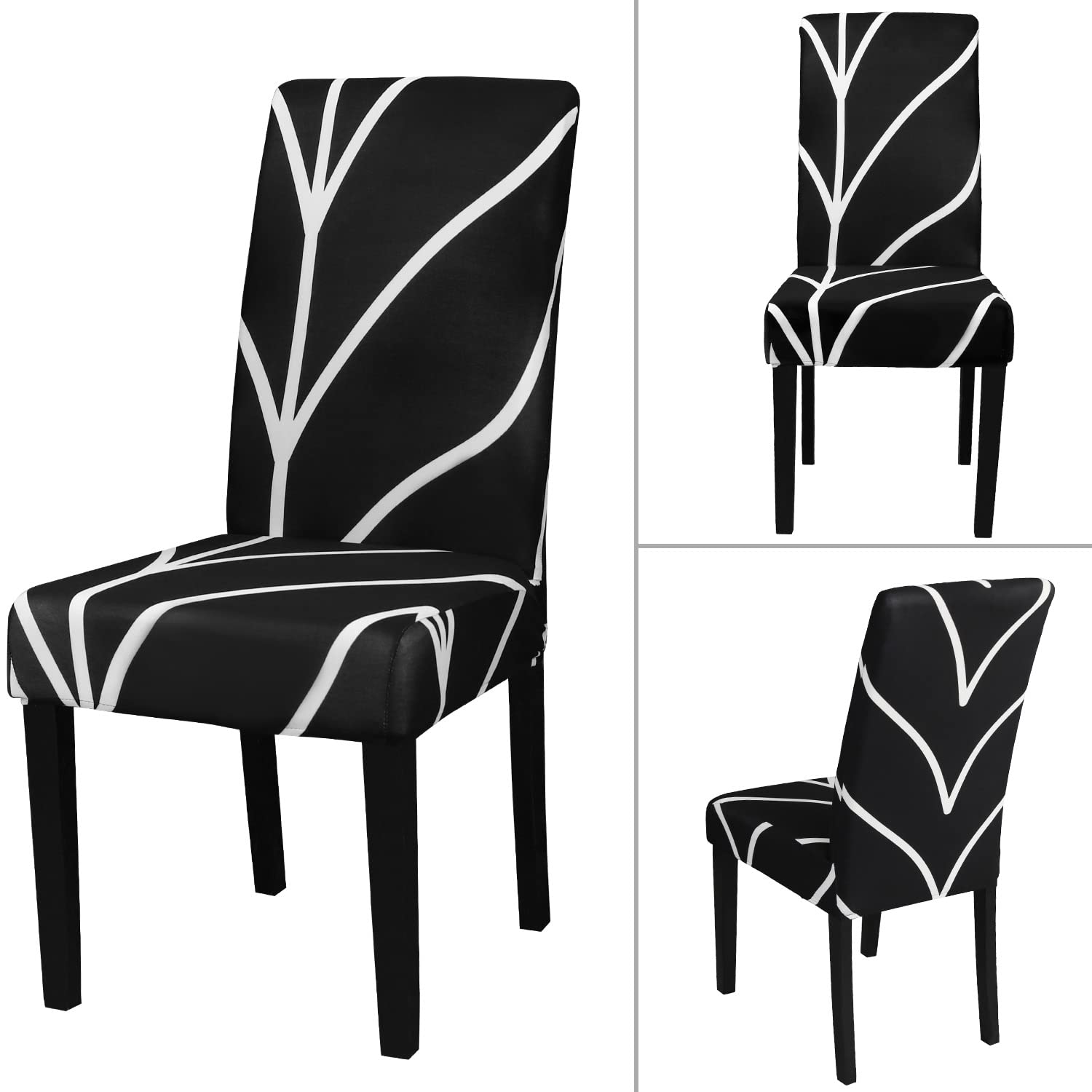 Jqinhome Black Chair Covers For Dining Room Set Of 6, High Stretch Removable Washable Parsons Chair Slipcover For Home Party Hotel Wedding Ceremony (6Pcs, Geometric)