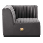 Modway Conjure Modern Channel Tufted Velvet Left Corner Chair In Gray