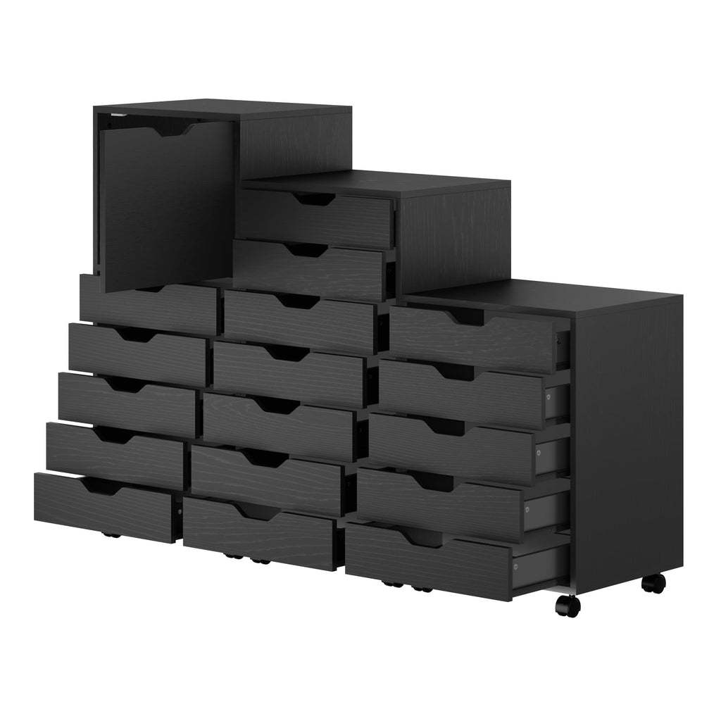 Winsome Wood Halifax 3-Pc Multi-Drawer Storage Cabinet Set, Black