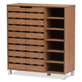 Baxton Studio Eloise Modern & Contemporary Beech Wood 2 Door Shoe Cabinet with Open Shelves, Walnut