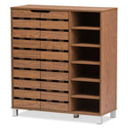 Baxton Studio Eloise Modern & Contemporary Beech Wood 2 Door Shoe Cabinet with Open Shelves, Walnut