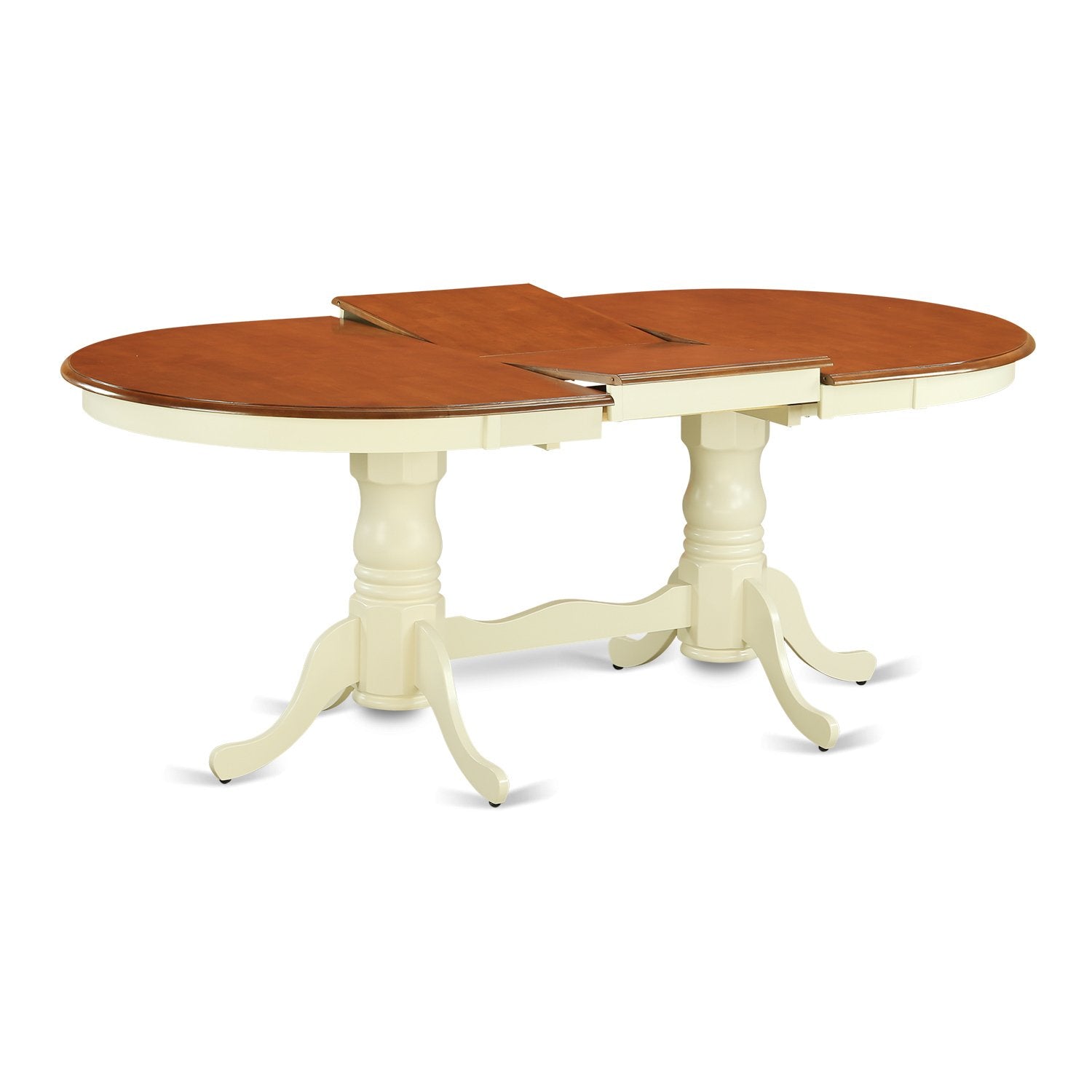 East West Furniture PLAV5-WHI-W 5 Piece Dining Room Table Set Includes an Oval Kitchen Table with Butterfly Leaf and 4 Dining Chairs, 42x78 Inch, Buttermilk & Cherry