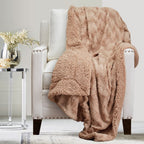 The Connecticut Home Company Throw Blanket, Soft Plush Reversible Shag And Sherpa, 70X60, Warm Thick Throws For Bed, Comfy Washable Bedding Accent Blankets For Sofa Couch Chair, Dusty Rose