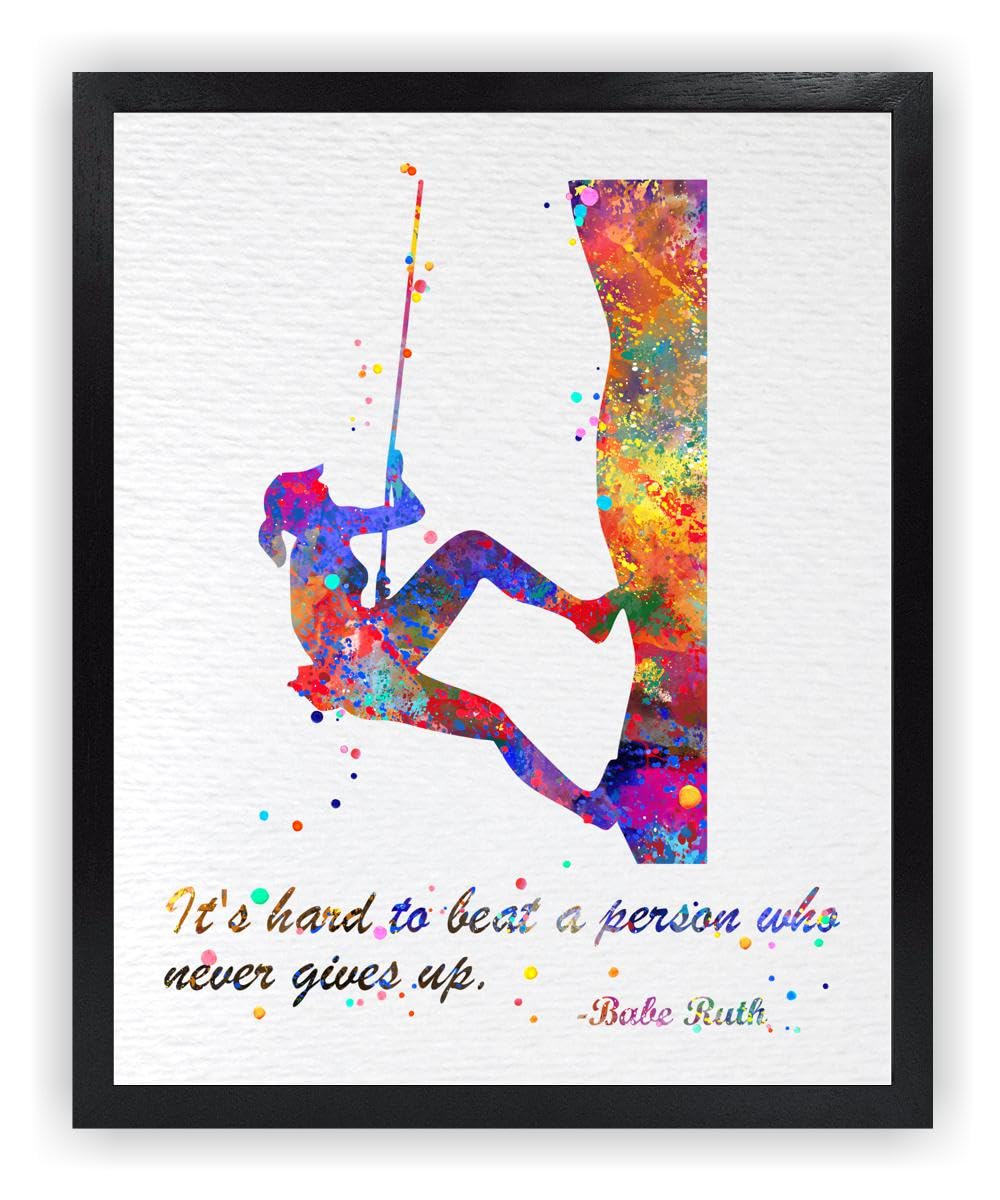 Dignovel Studios 8X10 Unframed Its Hard to Beat a Person Girl Rock Climbing Quotes Watercolor Art Print Inspirational Wall Art 